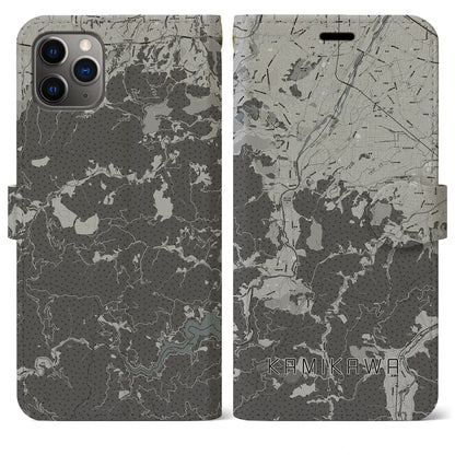 【神川（埼玉県）】地図柄iPhoneケース（手帳タイプ）モノトーン・iPhone 11 Pro Max 用