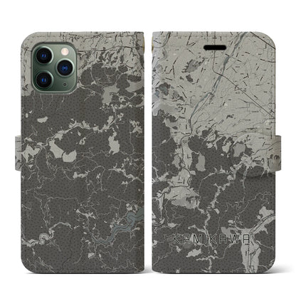 【神川（埼玉県）】地図柄iPhoneケース（手帳タイプ）モノトーン・iPhone 11 Pro 用