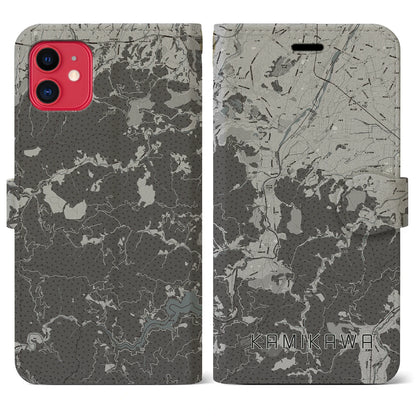 【神川（埼玉県）】地図柄iPhoneケース（手帳タイプ）モノトーン・iPhone 11 用