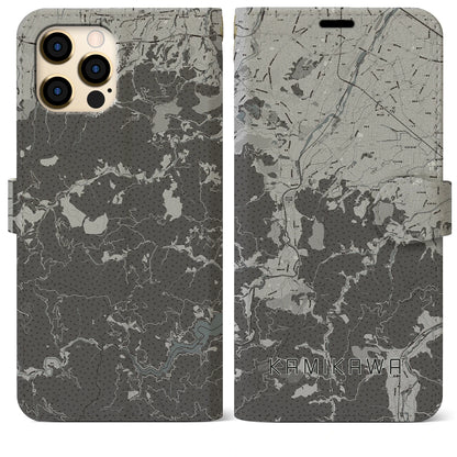 【神川（埼玉県）】地図柄iPhoneケース（手帳タイプ）モノトーン・iPhone 12 Pro Max 用