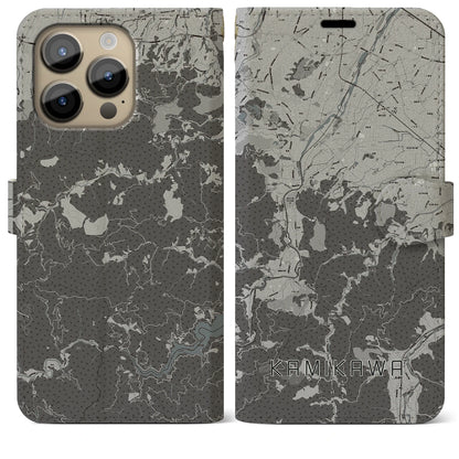 【神川（埼玉県）】地図柄iPhoneケース（手帳タイプ）モノトーン・iPhone 14 Pro Max 用
