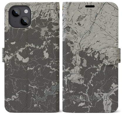 【神川（埼玉県）】地図柄iPhoneケース（手帳タイプ）モノトーン・iPhone 14 Plus 用