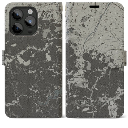 【神川（埼玉県）】地図柄iPhoneケース（手帳タイプ）モノトーン・iPhone 15 Pro Max 用