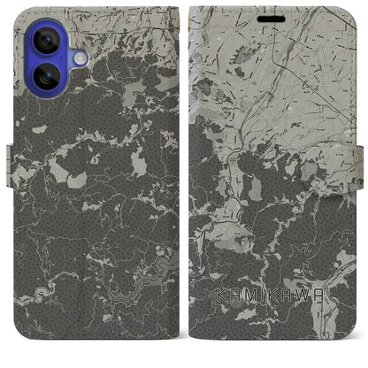 【神川（埼玉県）】地図柄iPhoneケース（手帳タイプ）モノトーン・iPhone 16 Pro Max 用