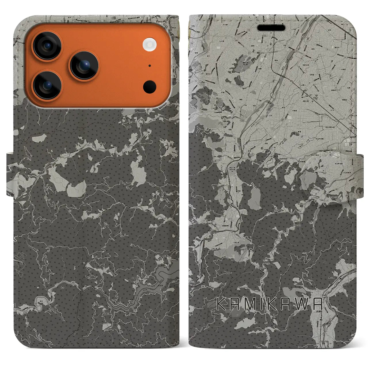 【神川（埼玉県）】地図柄iPhoneケース（手帳タイプ）