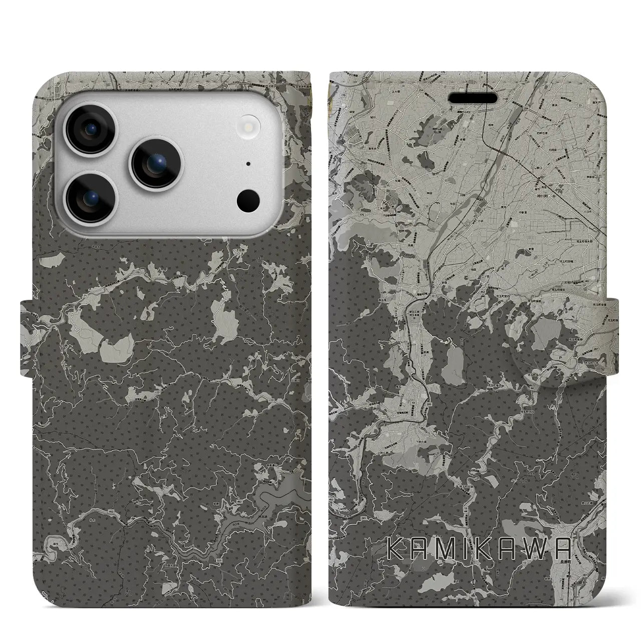 【神川（埼玉県）】地図柄iPhoneケース（手帳タイプ）