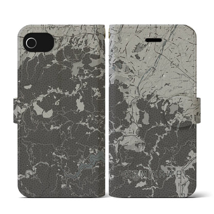 【神川（埼玉県）】地図柄iPhoneケース（手帳タイプ）モノトーン・iPhone SE（第3 / 第2世代） / 8 / 7 / 6s / 6 用