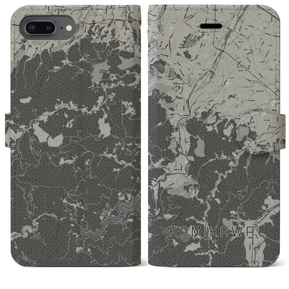 【神川（埼玉県）】地図柄iPhoneケース（手帳タイプ）モノトーン・iPhone 8Plus /7Plus / 6sPlus / 6Plus 用