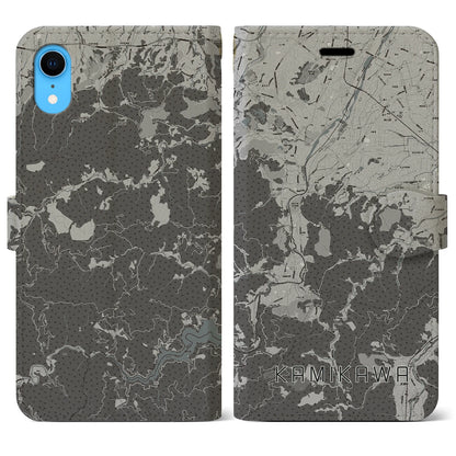 【神川（埼玉県）】地図柄iPhoneケース（手帳タイプ）モノトーン・iPhone XR 用