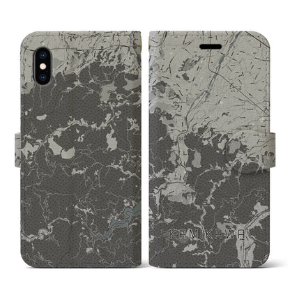 【神川（埼玉県）】地図柄iPhoneケース（手帳タイプ）モノトーン・iPhone XS / X 用