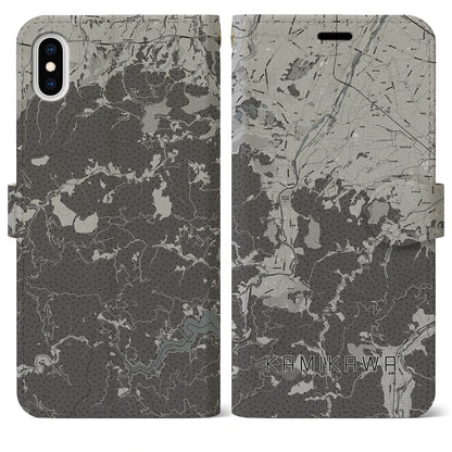 【神川（埼玉県）】地図柄iPhoneケース（手帳タイプ）モノトーン・iPhone XS Max 用