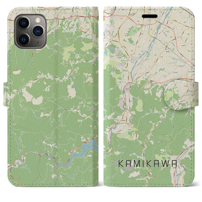 【神川（埼玉県）】地図柄iPhoneケース（手帳タイプ）ナチュラル・iPhone 11 Pro Max 用