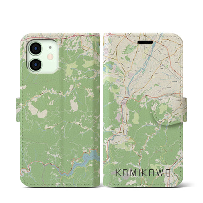 【神川（埼玉県）】地図柄iPhoneケース（手帳タイプ）ナチュラル・iPhone 12 mini 用