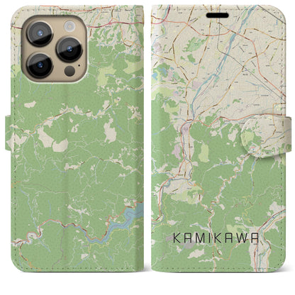 【神川（埼玉県）】地図柄iPhoneケース（手帳タイプ）ナチュラル・iPhone 14 Pro Max 用