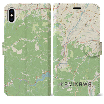 【神川（埼玉県）】地図柄iPhoneケース（手帳タイプ）ナチュラル・iPhone XS Max 用