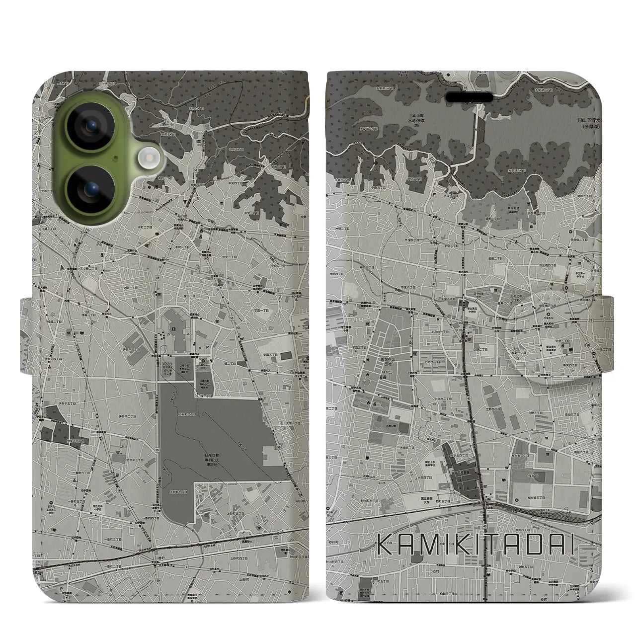 【上北台（東京都）】地図柄iPhoneケース（手帳タイプ）