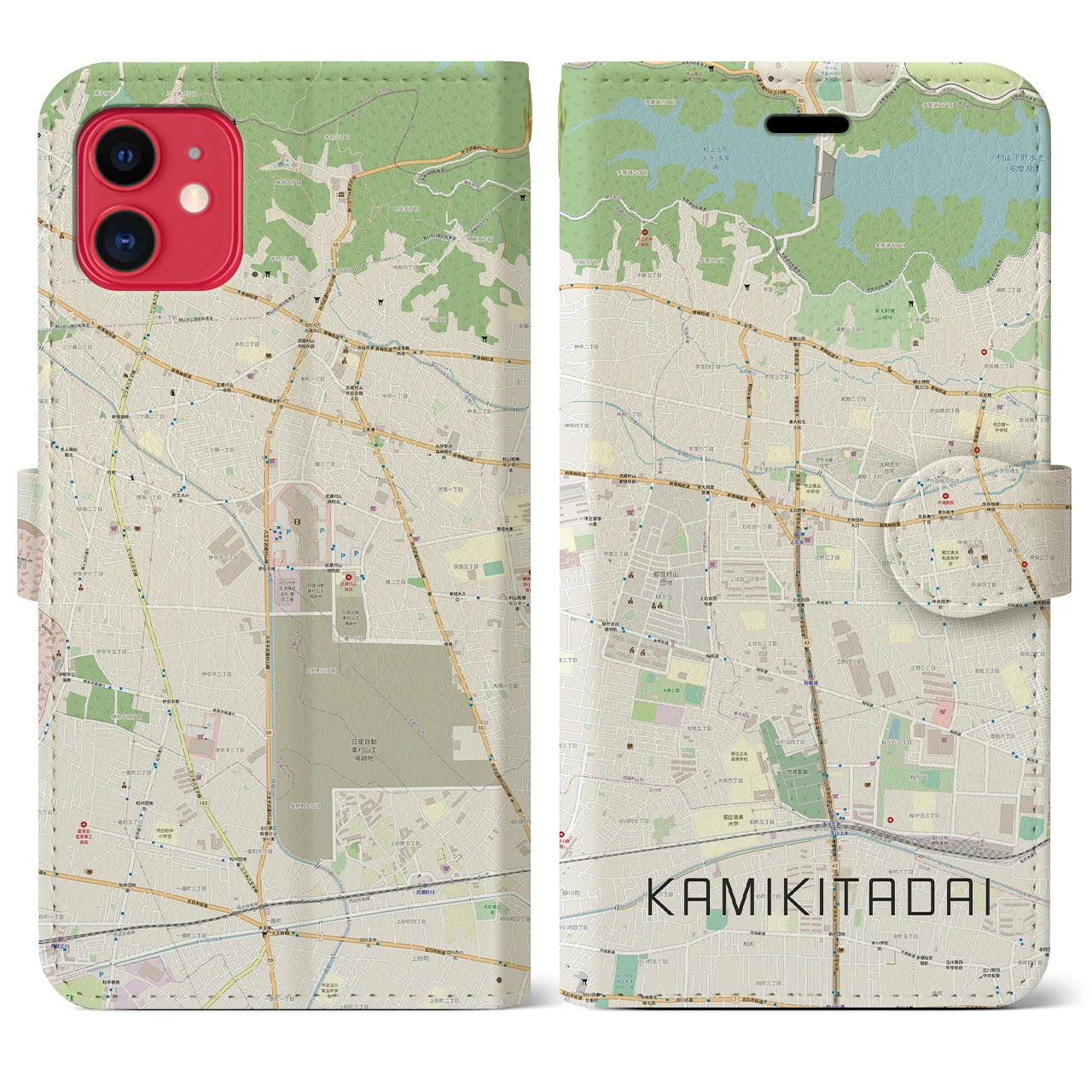 【上北台（東京都）】地図柄iPhoneケース（手帳タイプ）ナチュラル・iPhone 11 用