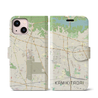 【上北台（東京都）】地図柄iPhoneケース（手帳タイプ）ナチュラル・iPhone 13 mini 用