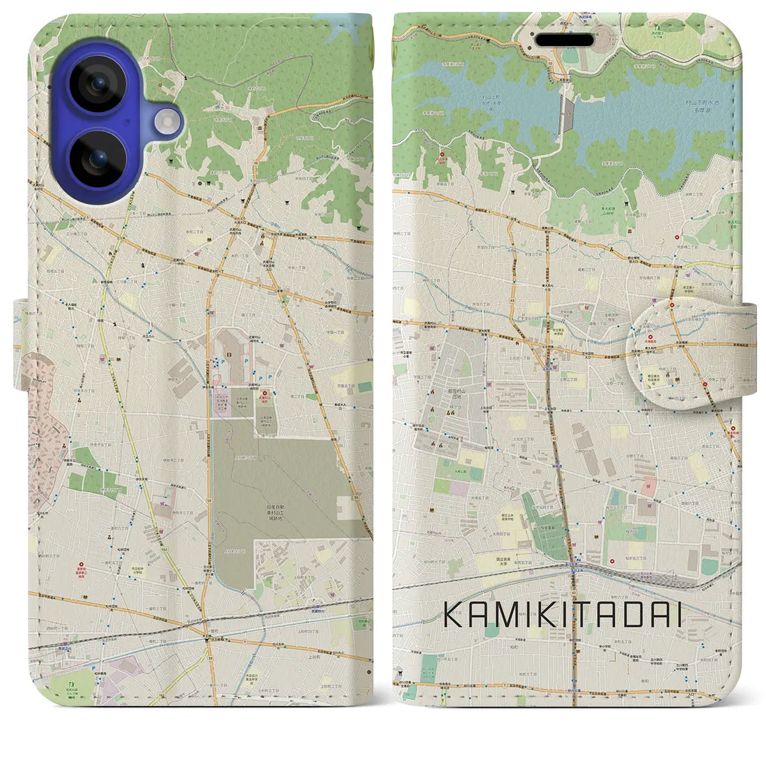 【上北台（東京都）】地図柄iPhoneケース（手帳タイプ）ナチュラル・iPhone 16 Pro Max 用