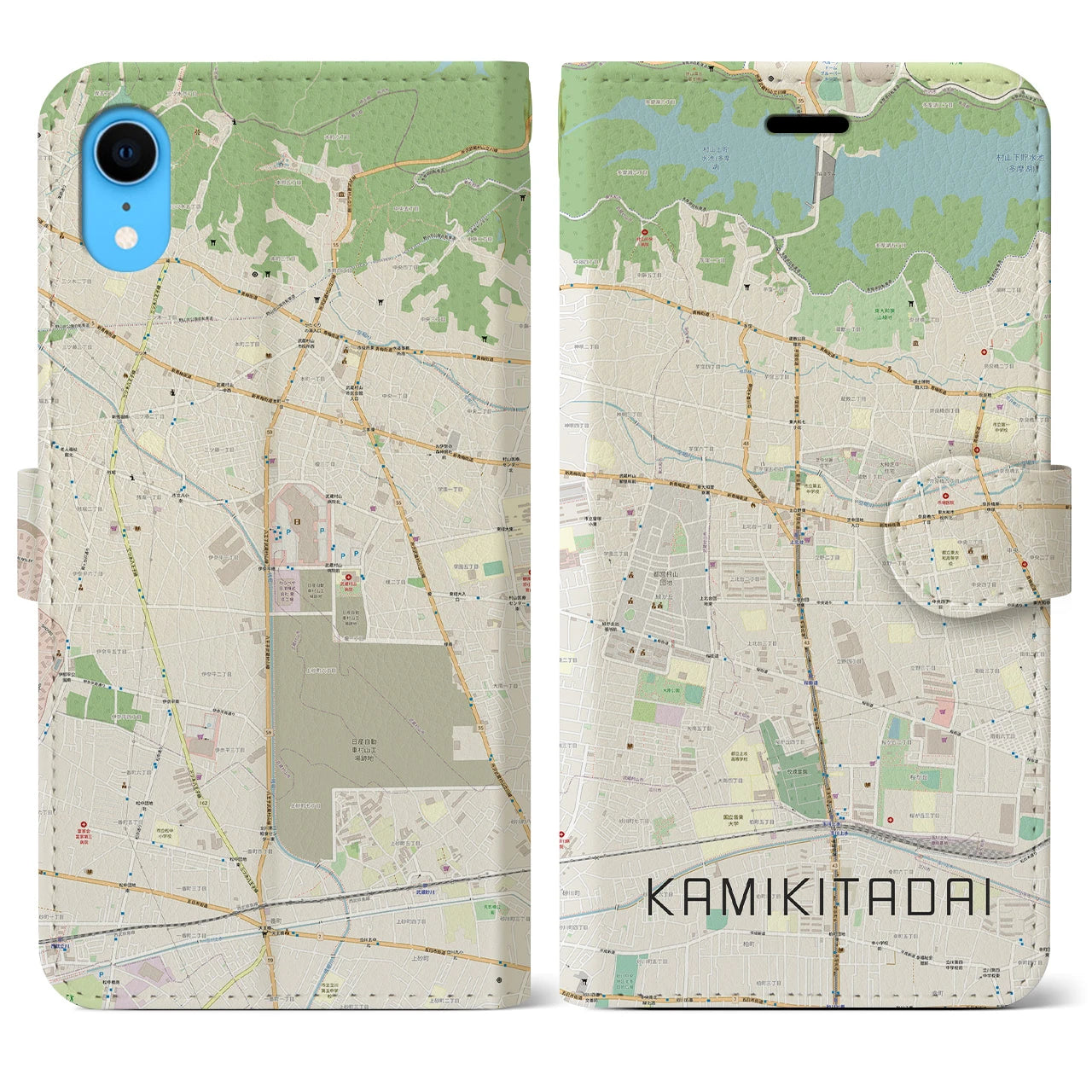 【上北台（東京都）】地図柄iPhoneケース（手帳タイプ）ナチュラル・iPhone XR 用