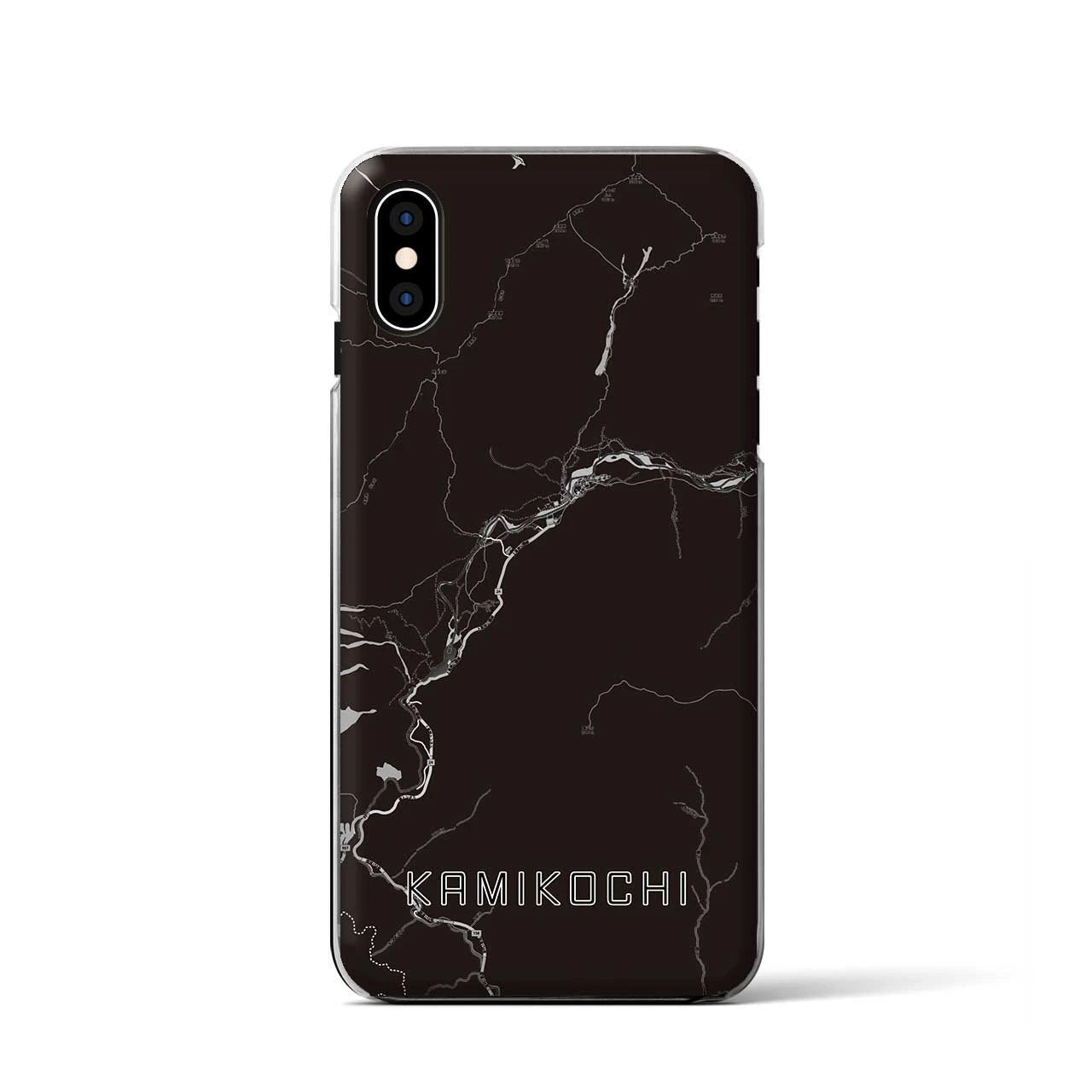 【上高地（長野県）】地図柄iPhoneケース（クリアタイプ）モノトーン・iPhone XS / X 用