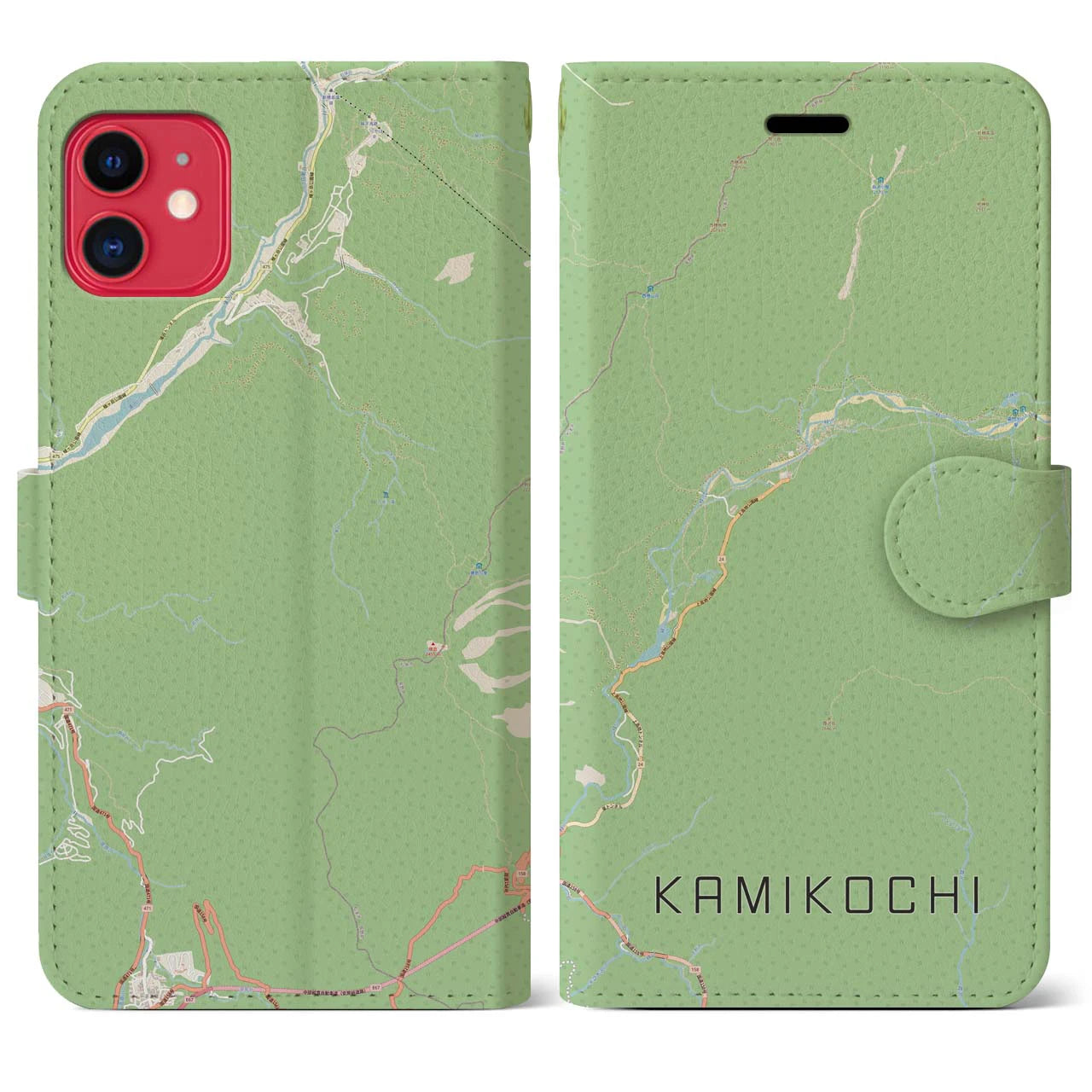 【上高地（長野県）】地図柄iPhoneケース（手帳タイプ）ナチュラル・iPhone 11 用