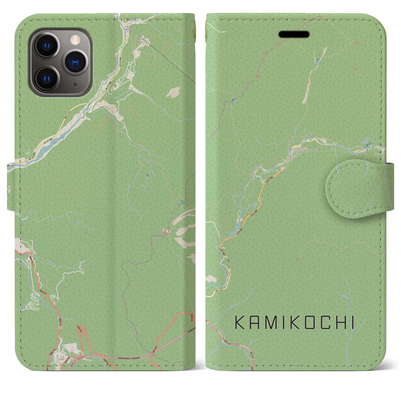 【上高地（長野県）】地図柄iPhoneケース（手帳タイプ）ナチュラル・iPhone 11 Pro Max 用