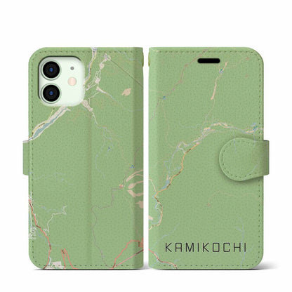 【上高地（長野県）】地図柄iPhoneケース（手帳タイプ）ナチュラル・iPhone 12 mini 用