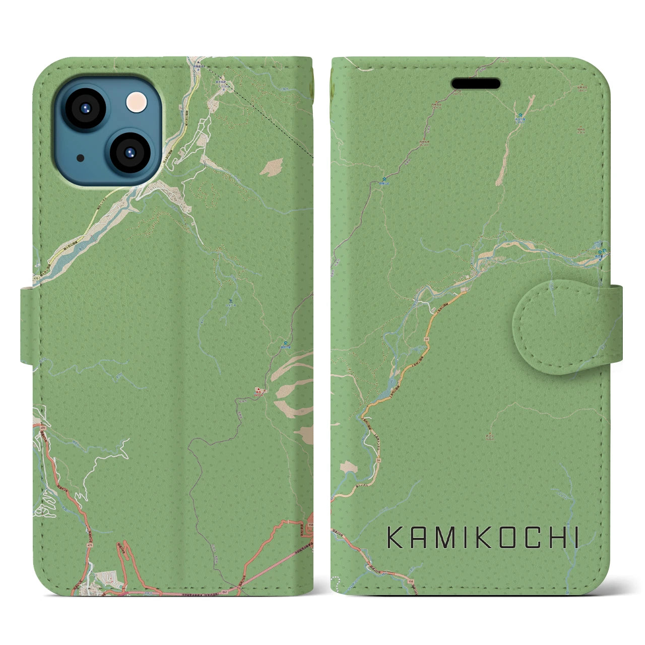 【上高地（長野県）】地図柄iPhoneケース（手帳タイプ）ナチュラル・iPhone 13 用