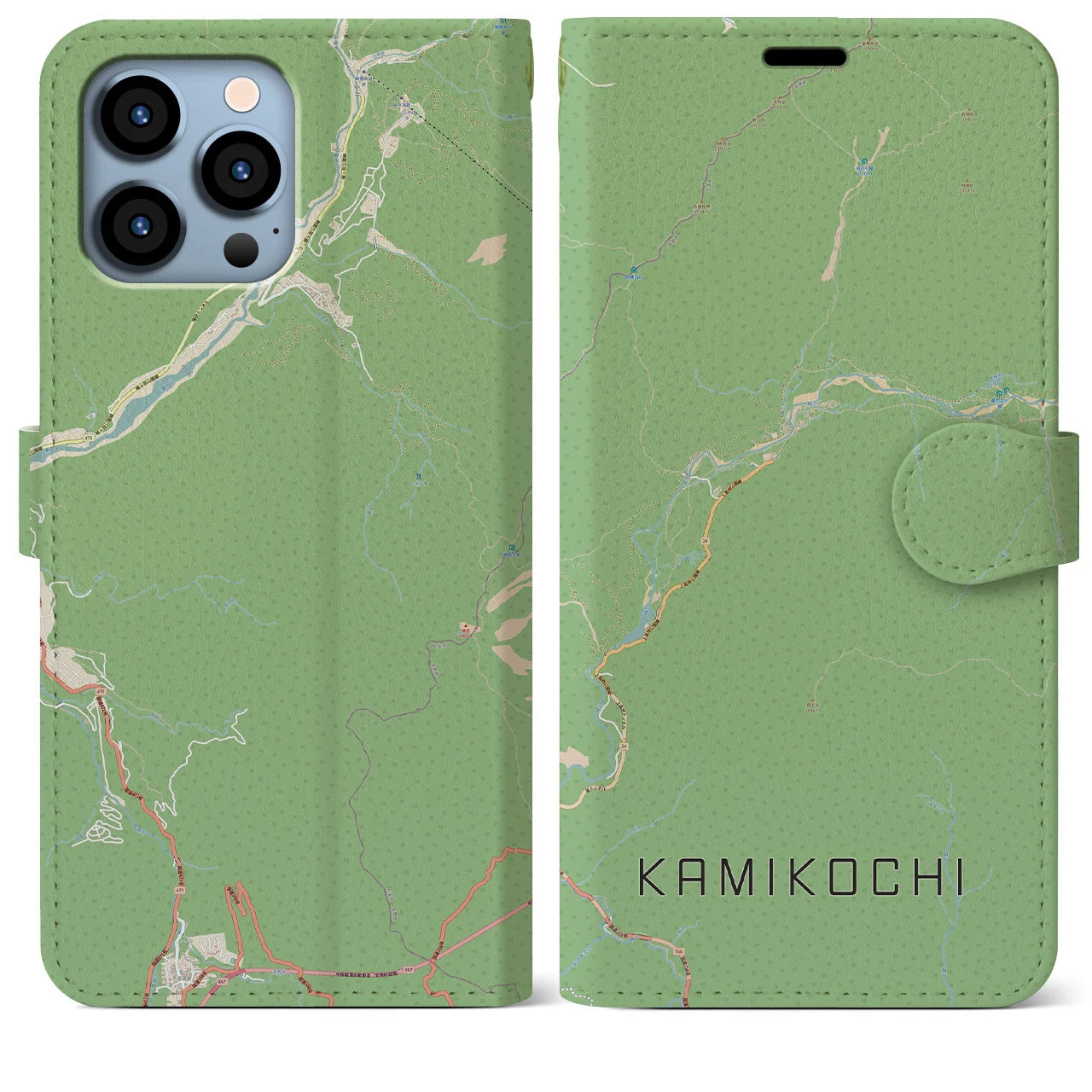 【上高地（長野県）】地図柄iPhoneケース（手帳タイプ）ナチュラル・iPhone 13 Pro Max 用