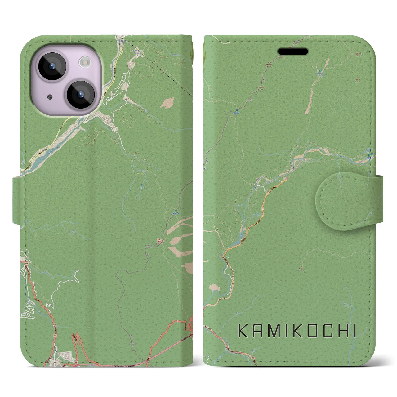 【上高地（長野県）】地図柄iPhoneケース（手帳タイプ）ナチュラル・iPhone 14 用