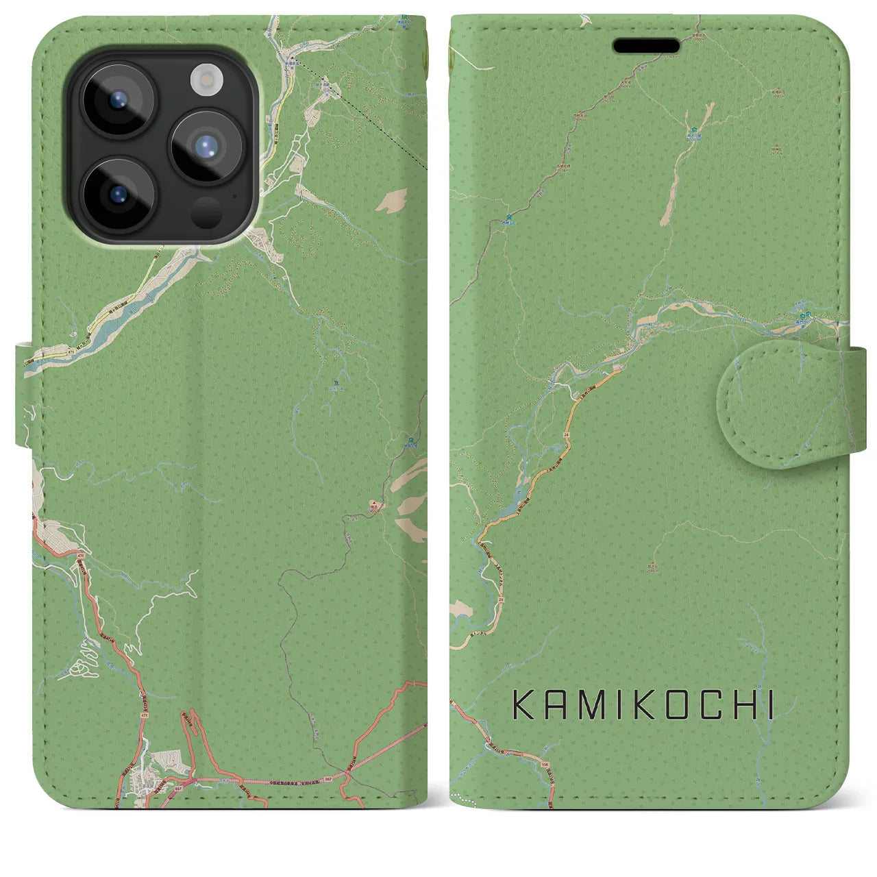 【上高地（長野県）】地図柄iPhoneケース（手帳タイプ）ナチュラル・iPhone 15 Pro Max 用