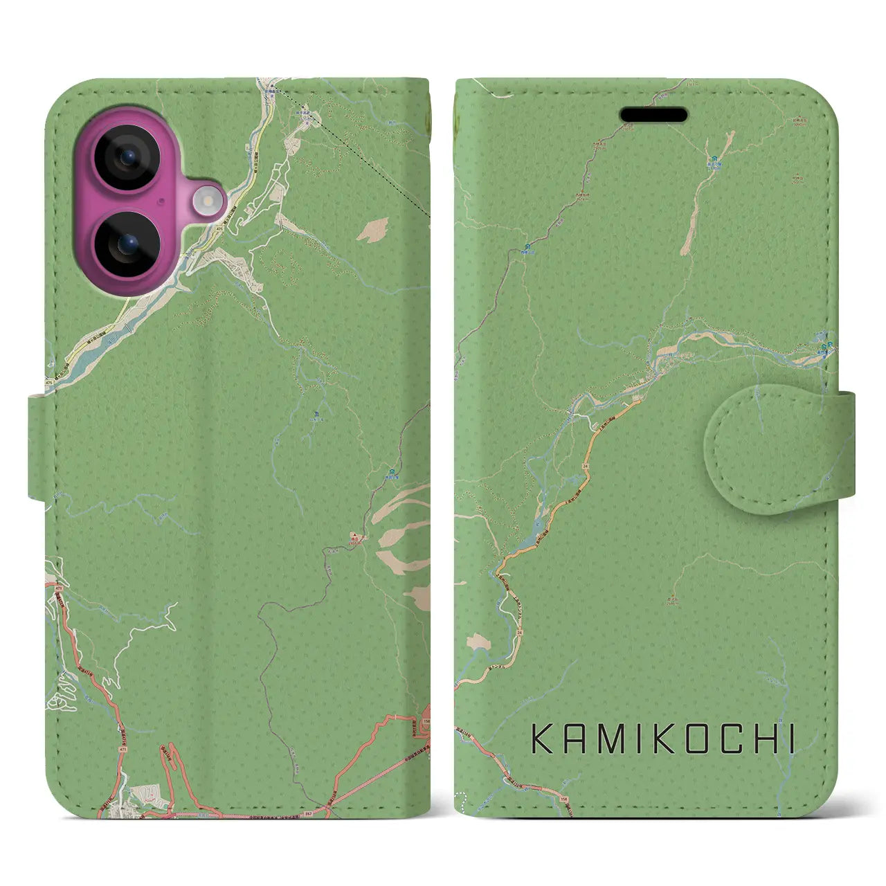 【上高地（長野県）】地図柄iPhoneケース（手帳タイプ）ナチュラル・iPhone 16 Pro 用