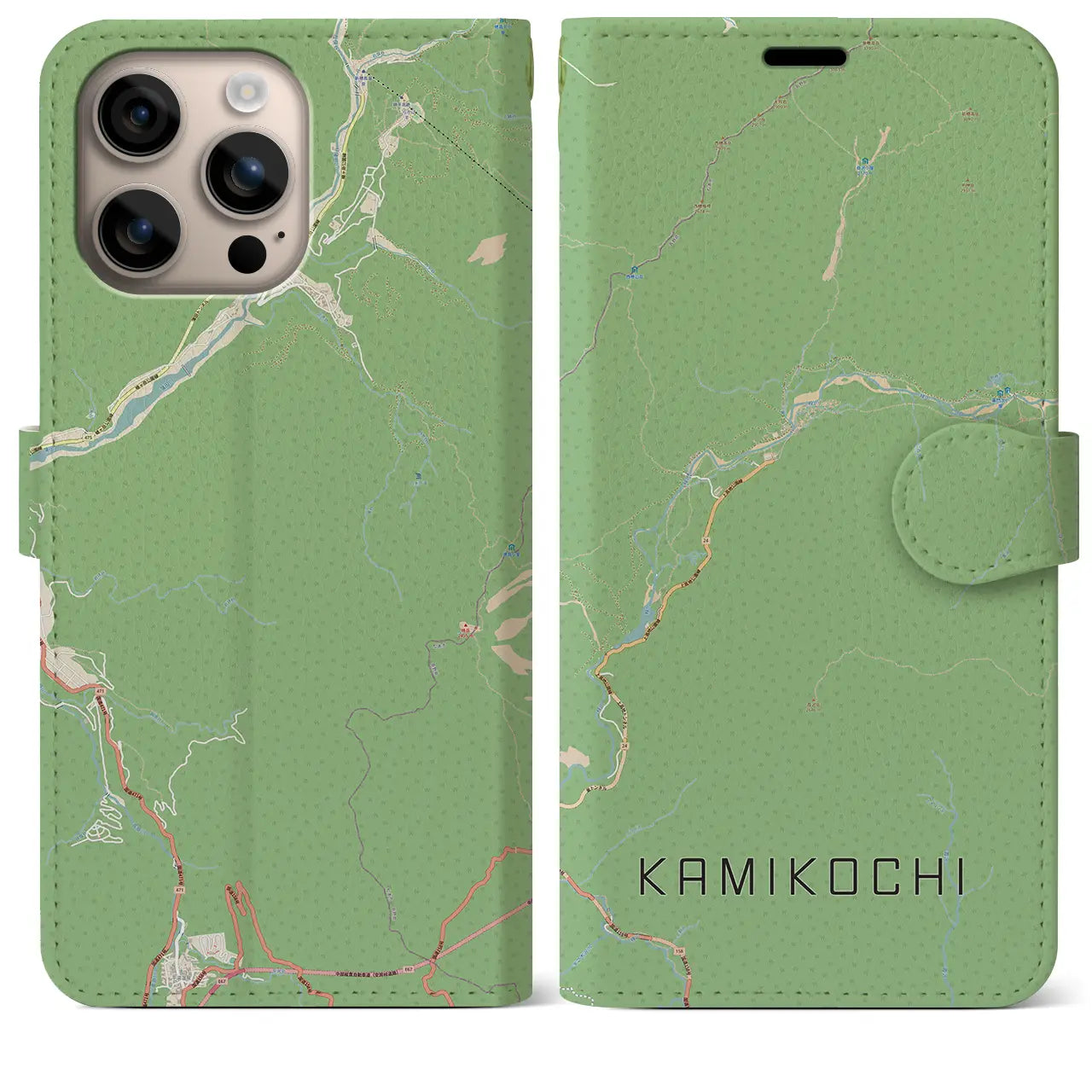 【上高地（長野県）】地図柄iPhoneケース（手帳タイプ）ナチュラル・iPhone 16 Plus 用