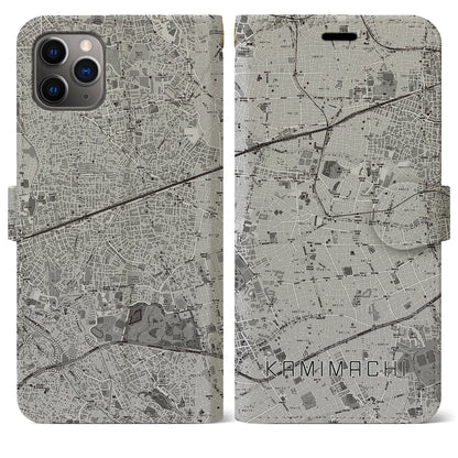 【上町（東京都）】地図柄iPhoneケース（手帳タイプ）モノトーン・iPhone 11 Pro Max 用