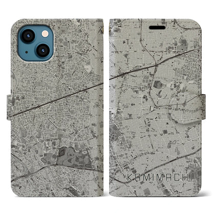 【上町（東京都）】地図柄iPhoneケース（手帳タイプ）モノトーン・iPhone 13 用