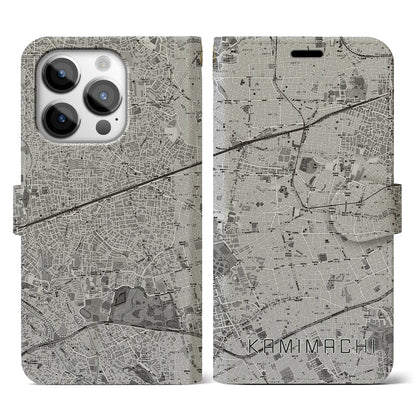 【上町（東京都）】地図柄iPhoneケース（手帳タイプ）モノトーン・iPhone 14 Pro 用