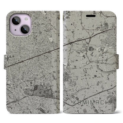 【上町（東京都）】地図柄iPhoneケース（手帳タイプ）モノトーン・iPhone 14 用