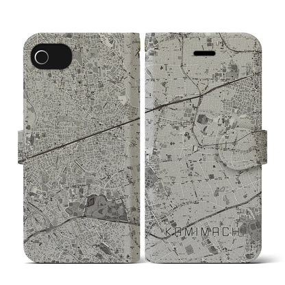 【上町（東京都）】地図柄iPhoneケース（手帳タイプ）モノトーン・iPhone SE（第3 / 第2世代） / 8 / 7 / 6s / 6 用