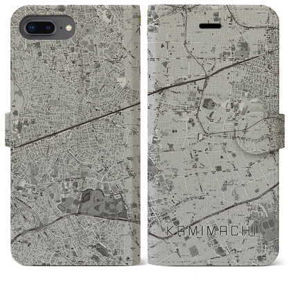 【上町（東京都）】地図柄iPhoneケース（手帳タイプ）モノトーン・iPhone 8Plus /7Plus / 6sPlus / 6Plus 用