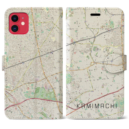 【上町（東京都）】地図柄iPhoneケース（手帳タイプ）ナチュラル・iPhone 11 用
