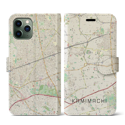 【上町（東京都）】地図柄iPhoneケース（手帳タイプ）ナチュラル・iPhone 11 Pro 用