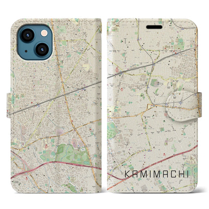 【上町（東京都）】地図柄iPhoneケース（手帳タイプ）ナチュラル・iPhone 13 用