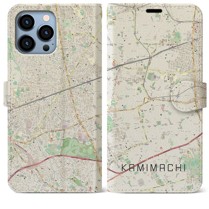 【上町（東京都）】地図柄iPhoneケース（手帳タイプ）ナチュラル・iPhone 13 Pro Max 用