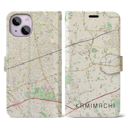 【上町（東京都）】地図柄iPhoneケース（手帳タイプ）ナチュラル・iPhone 14 用