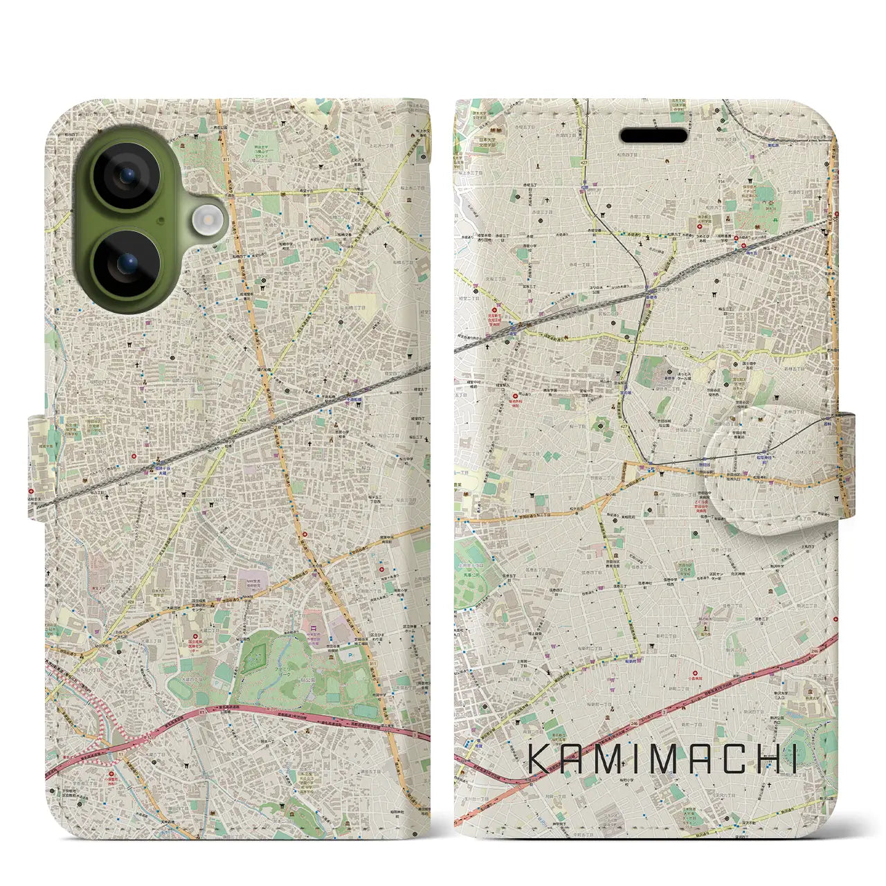 【上町（東京都）】地図柄iPhoneケース（手帳タイプ）