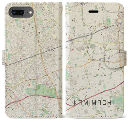 【上町（東京都）】地図柄iPhoneケース（手帳タイプ）ナチュラル・iPhone 8Plus /7Plus / 6sPlus / 6Plus 用
