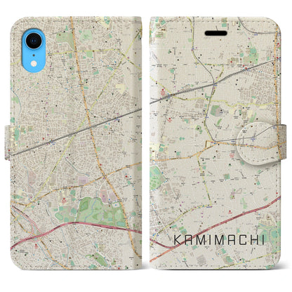 【上町（東京都）】地図柄iPhoneケース（手帳タイプ）ナチュラル・iPhone XR 用
