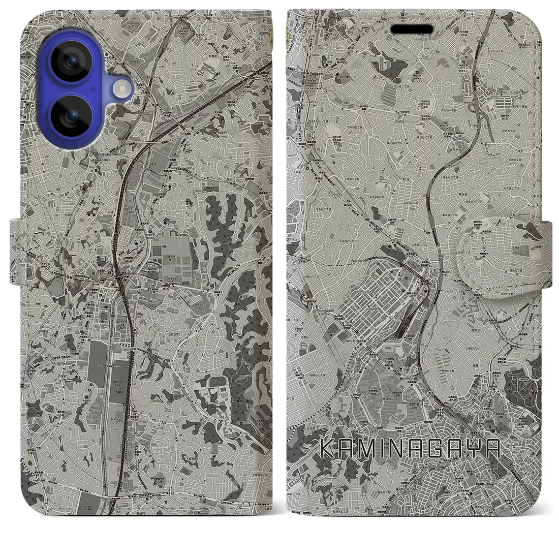 【上永谷(神奈川県)】地図柄iPhoneケース(手帳タイプ)モノトーン・iPhone 16 Pro Max 用