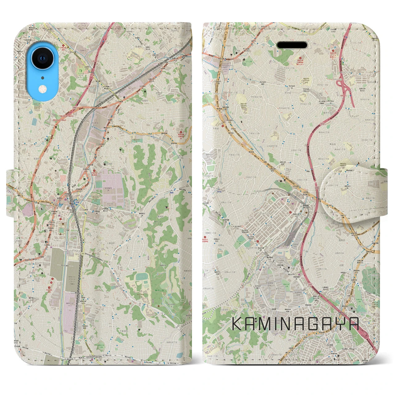 【上永谷（神奈川県）】地図柄iPhoneケース（手帳タイプ）ナチュラル・iPhone XR 用